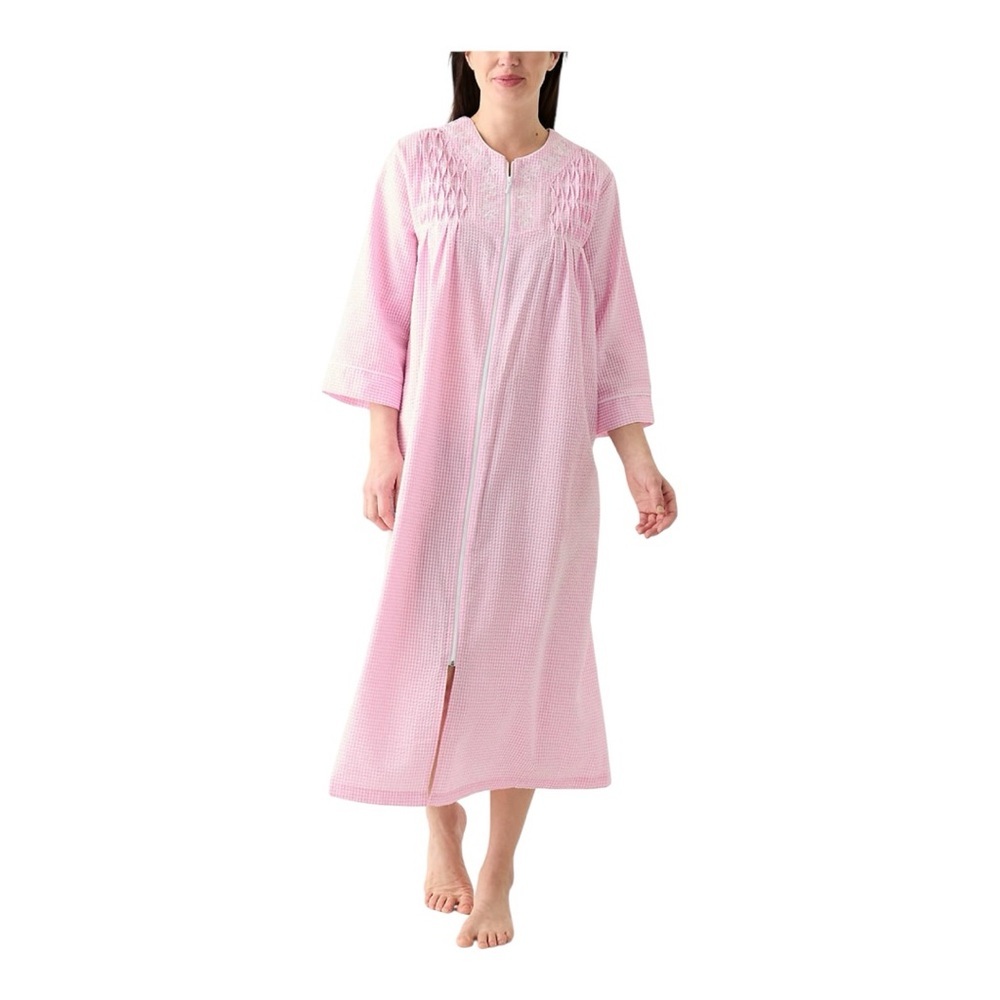 NWT Miss Elaine Seersucker Pink Long Zip-Front Robe